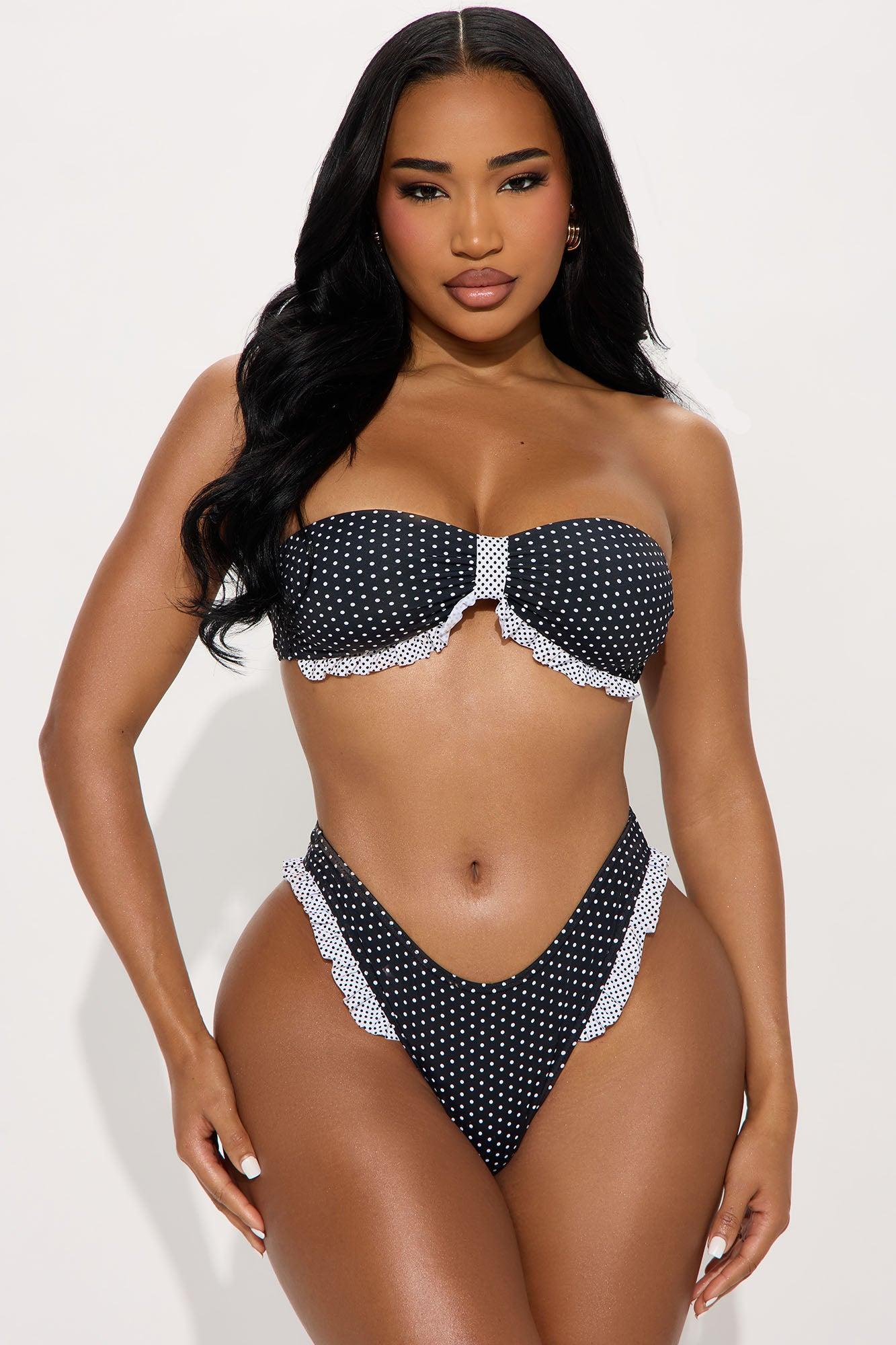 Beachside Cutie Ruffle Bandeau 2 Piece Bikini - Black/White Product Image