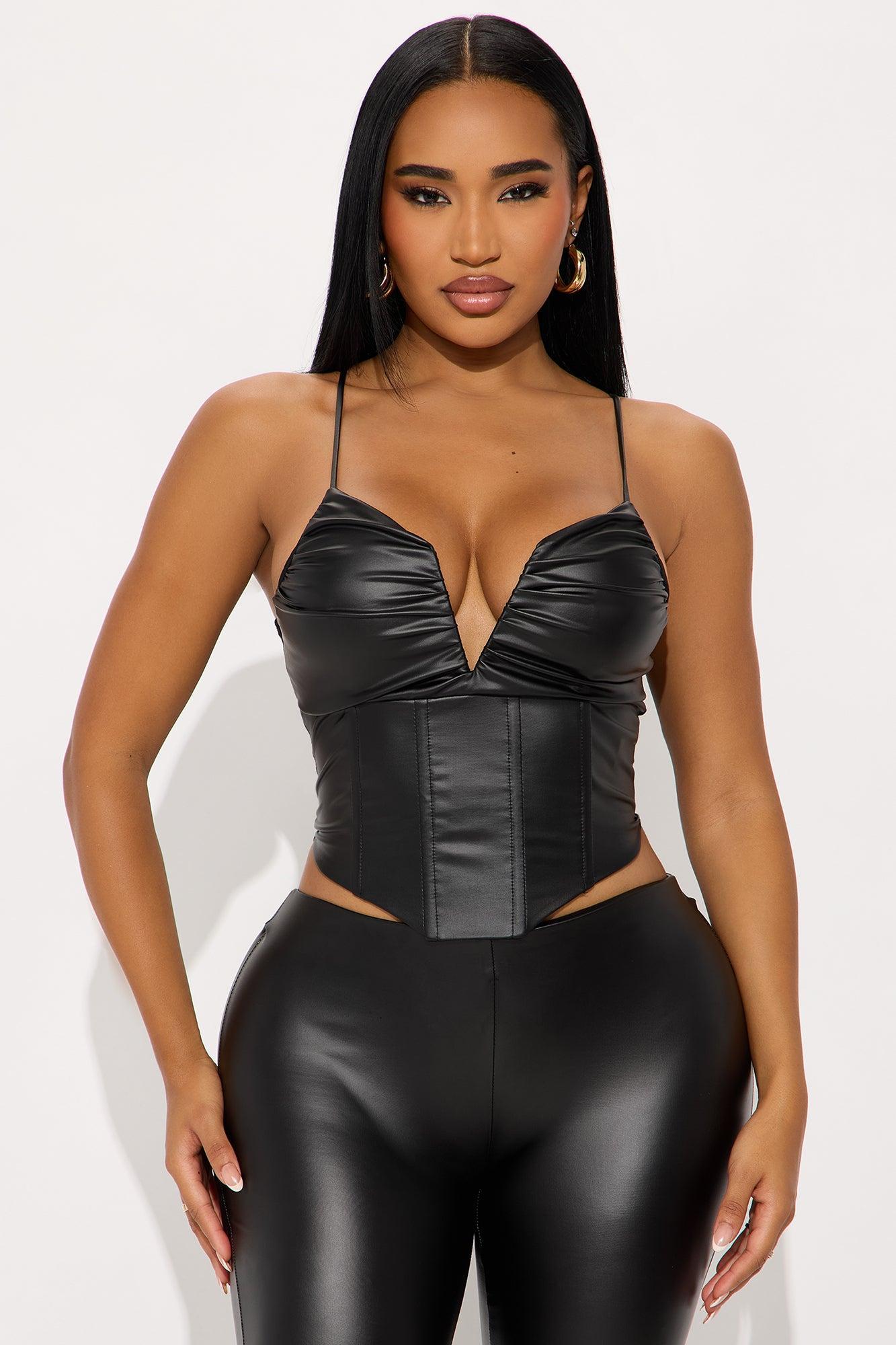 Claire Faux Leather Corset Pant Set - Black Female Product Image