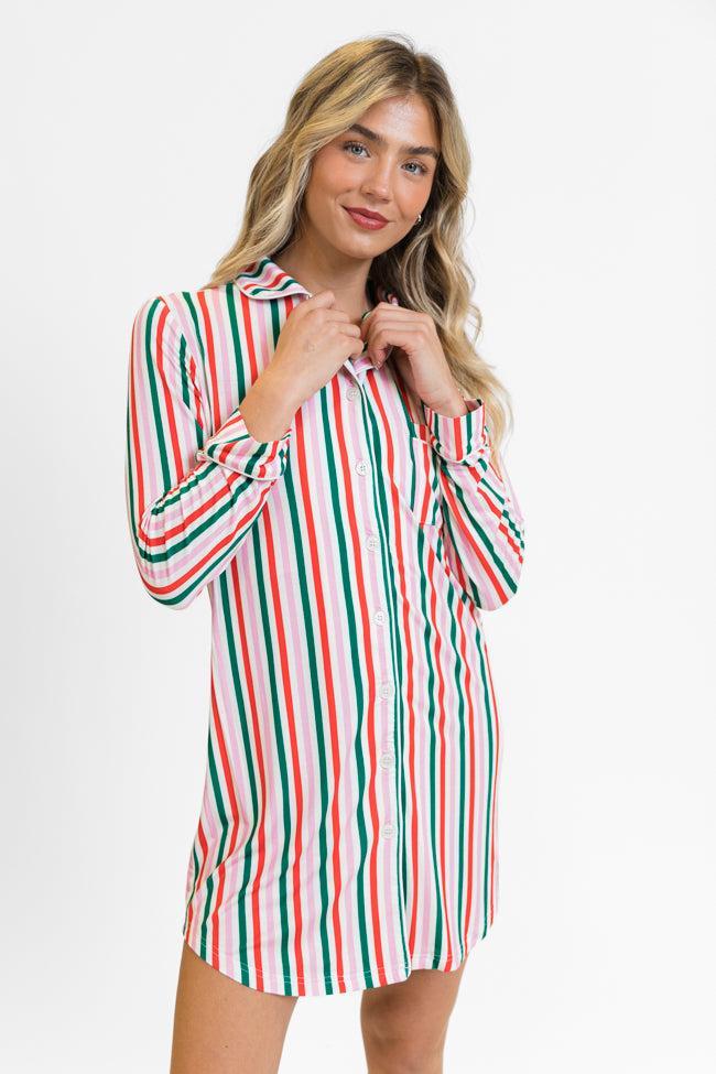 Sleep Tight In Christmas Stripes Pajama Dress FINAL SALE Product Image