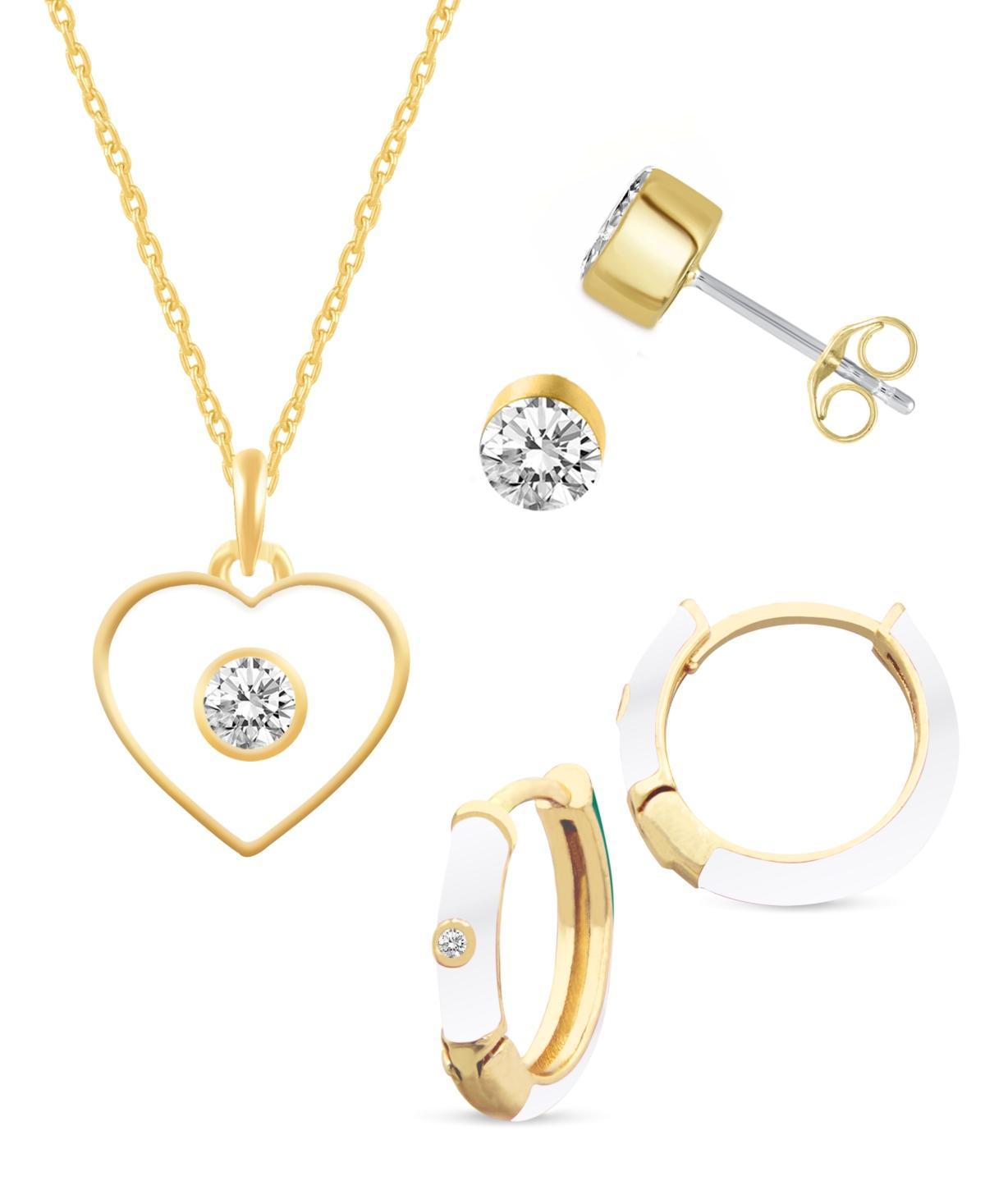Royal Aura Heart Gold Tone Crystal & Black Enamel Heart Necklace, Huggie Earrings, & Stud Earrings Set, Women's, Size: 17", Gold Tone Black Product Image