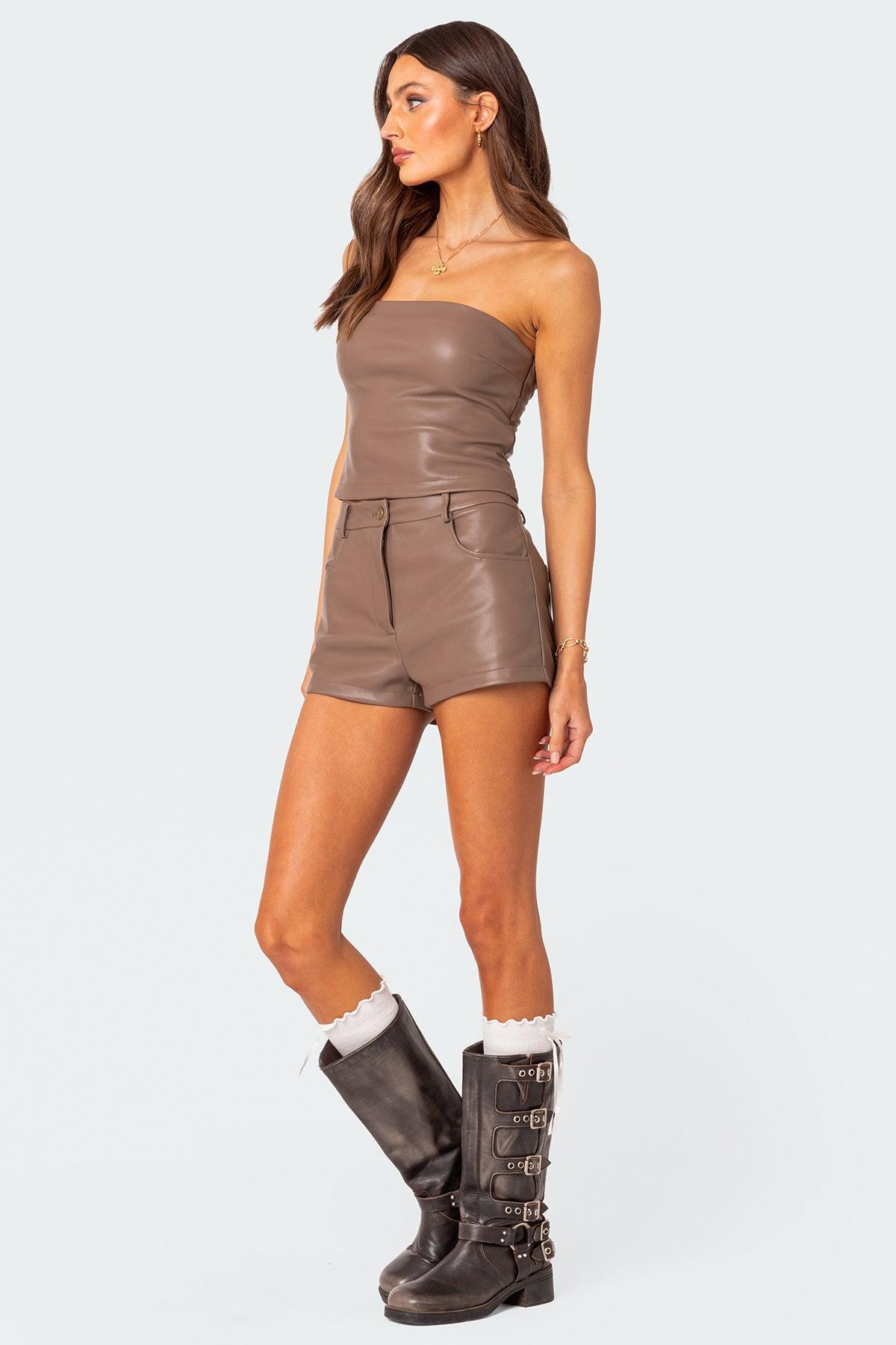 Martine High Rise Faux Leather Shorts Product Image