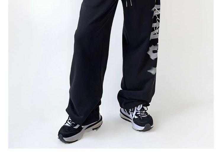 Drawstring Waist Lettering Wide Leg Sweatpants Product Image