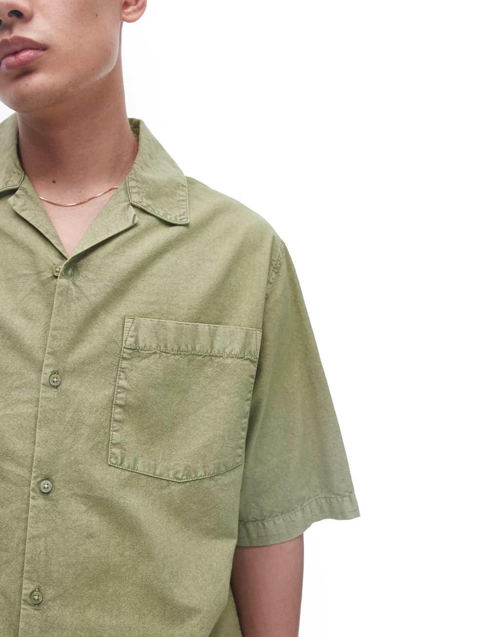 Topman short sleeve relaxed washed shirt in khaki Product Image