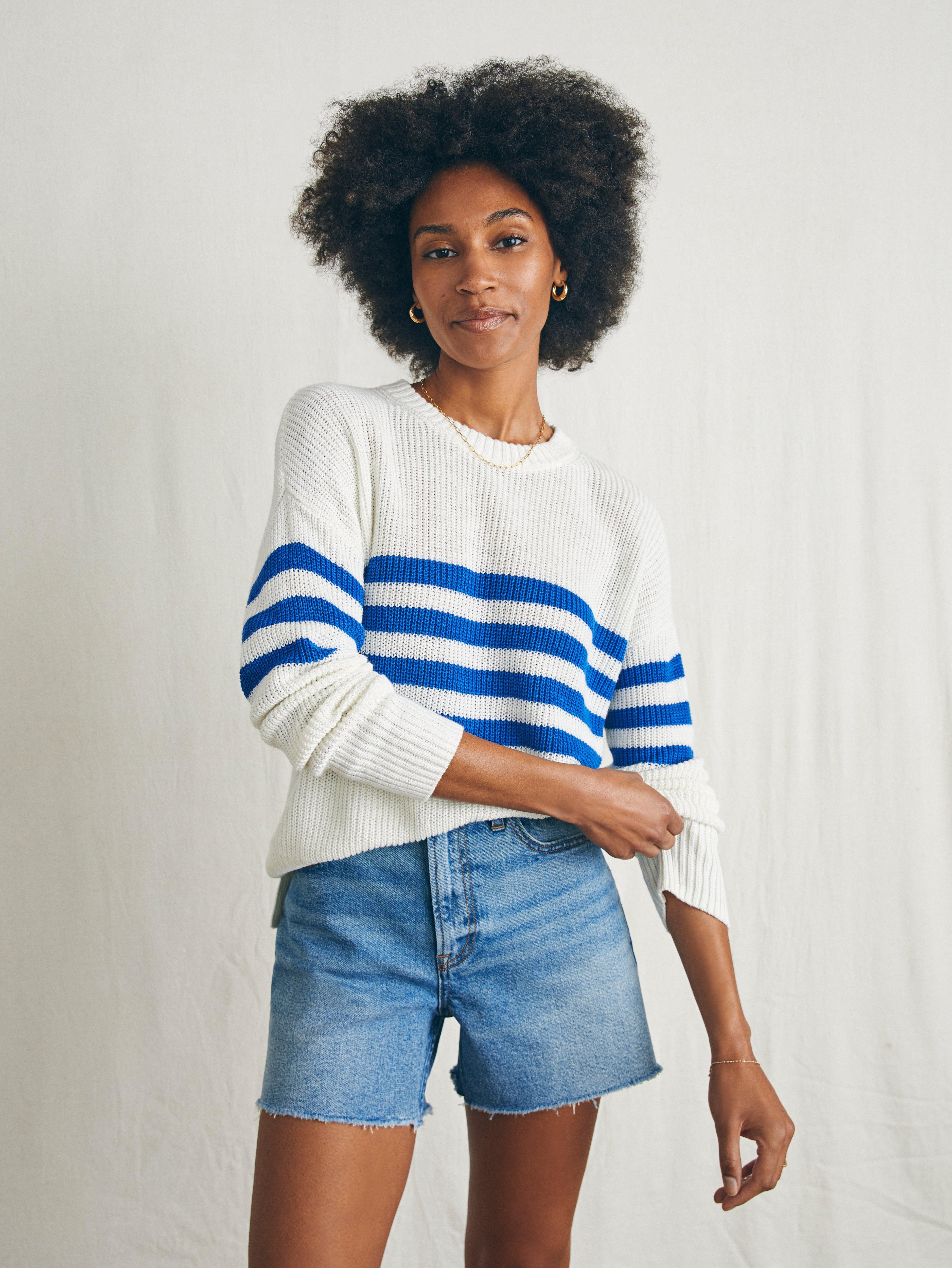 Miramar Linen Crew Sweater - Charleston Stripe Female Product Image
