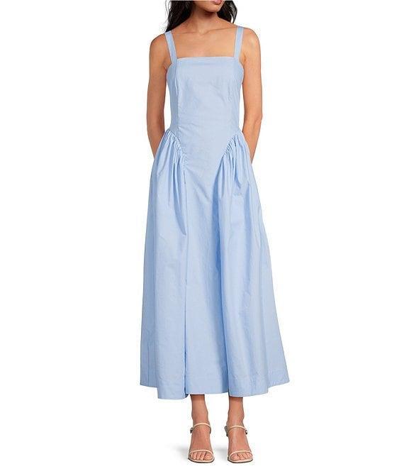 A Loves A Woven Square Neck Sleeveless Straps Drop Waist Smocked Backing Ruched Sides A-Line Maxi Dress Product Image