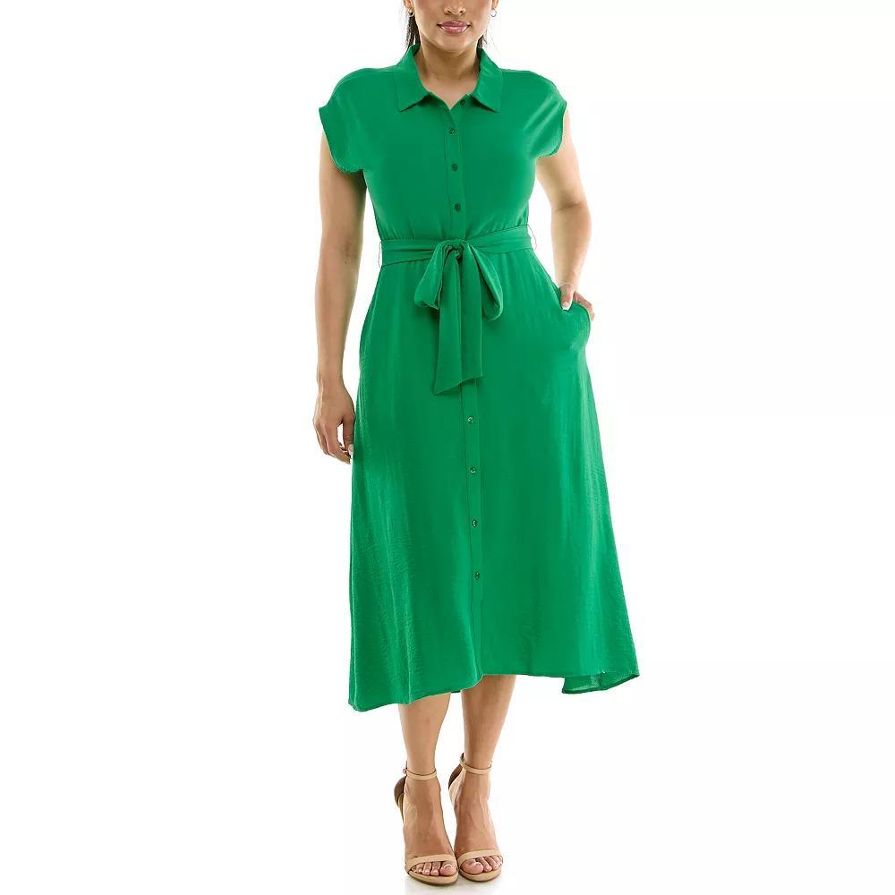 Womens Nina Leonard Cap Sleeve Collard Button Dress Product Image