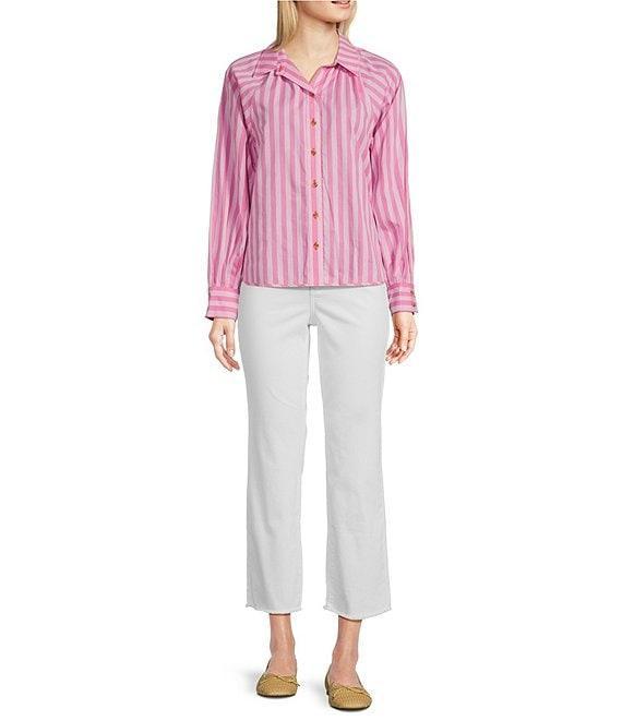 Tru Luxe Jeans Poplin Stripe Point Collar Balloon Long Sleeve Shirt Product Image