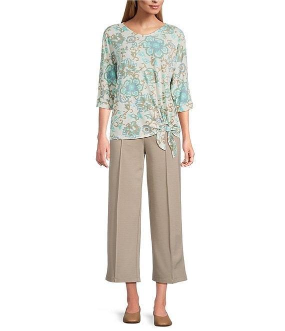 Multiples Wide-Leg Pintuck Pull-On Cropped Pants Product Image