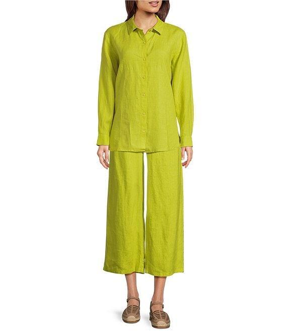 Eileen Fisher Petite Size Organic Handkerchief Linen Classic Collar Long Sleeve Shirt Product Image