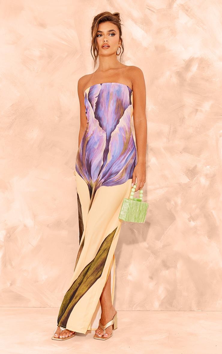 Lemon Oversized Chiffon Floral Print Bandeau Maxi Dress Product Image