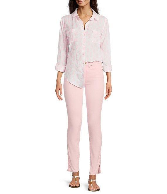 Lilly Pulitzer Sea View Slice Of Sunshine Pineapple Fruit Print Linen Point Collar Long Sleeve Button Down Shirt Product Image