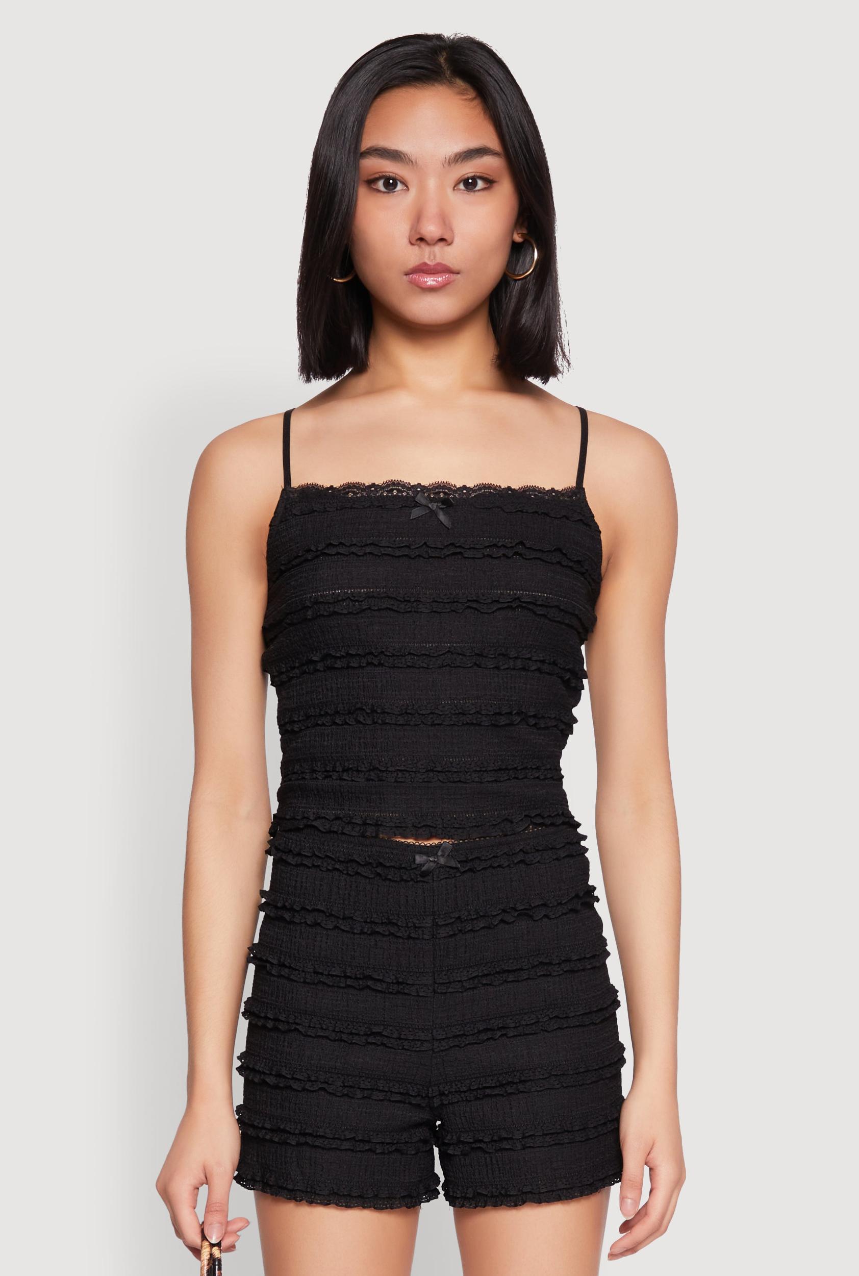 Womens Textured Knit Tiered Lace Detail Cami Product Image