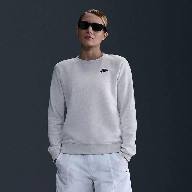 Nike Women's Sportswear Club Fleece Crewneck Sweatshirt in Grey/Birch Heather Size 2XL Cotton/Polyester/Fleece Product Image