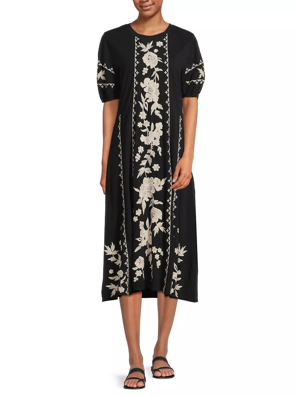 Camille Floral-Emboirdered Cotton Midi-Dress Product Image