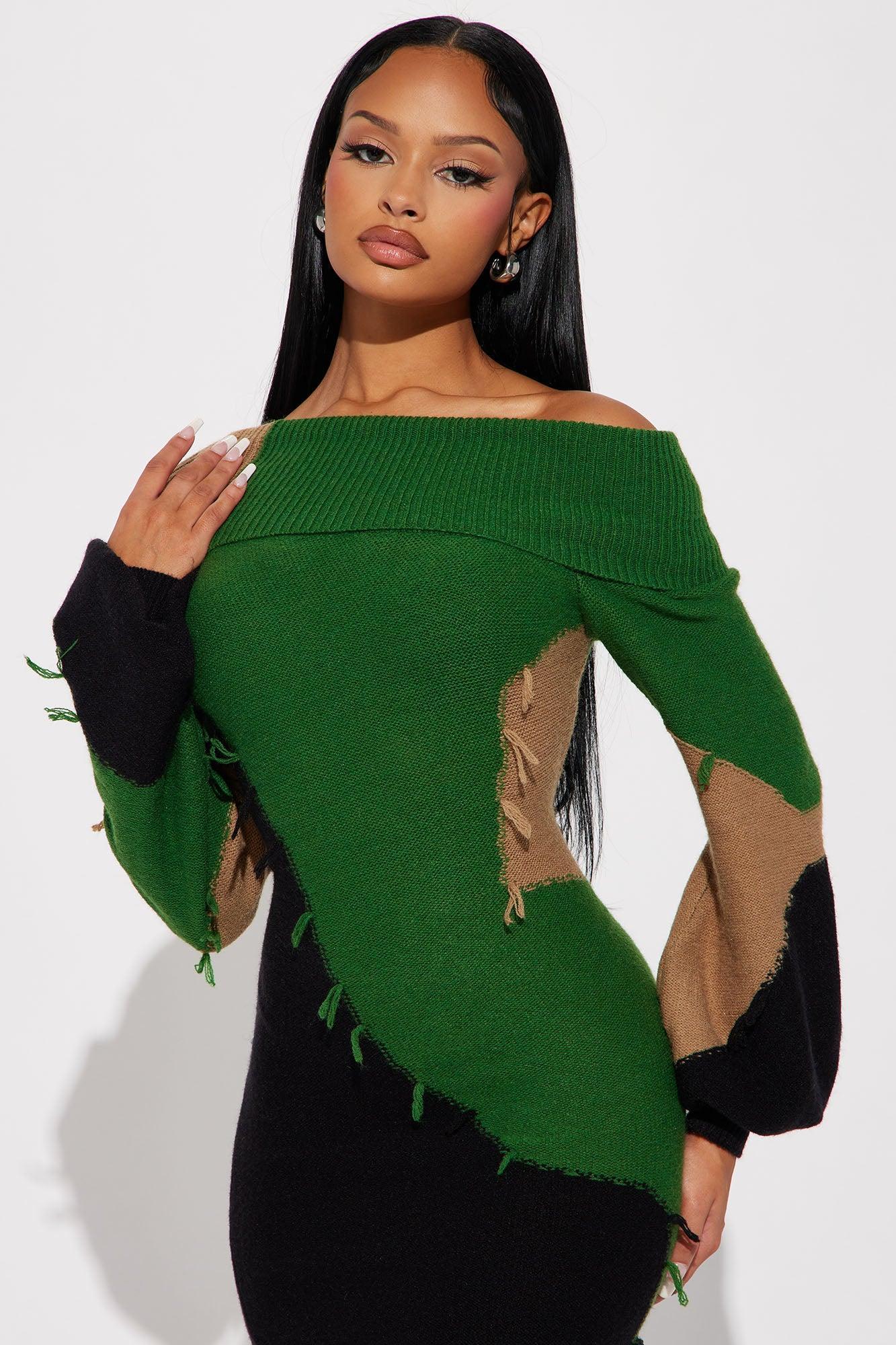 Ivy Sweater Maxi Dress - Green/combo Female Product Image