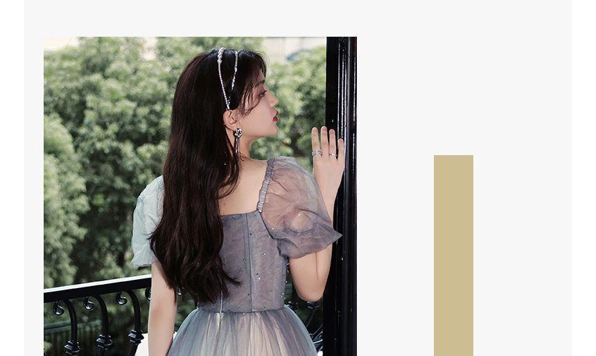 Puff-Sleeve Gradient Mesh A-Line Evening Gown / Midi Dress Product Image