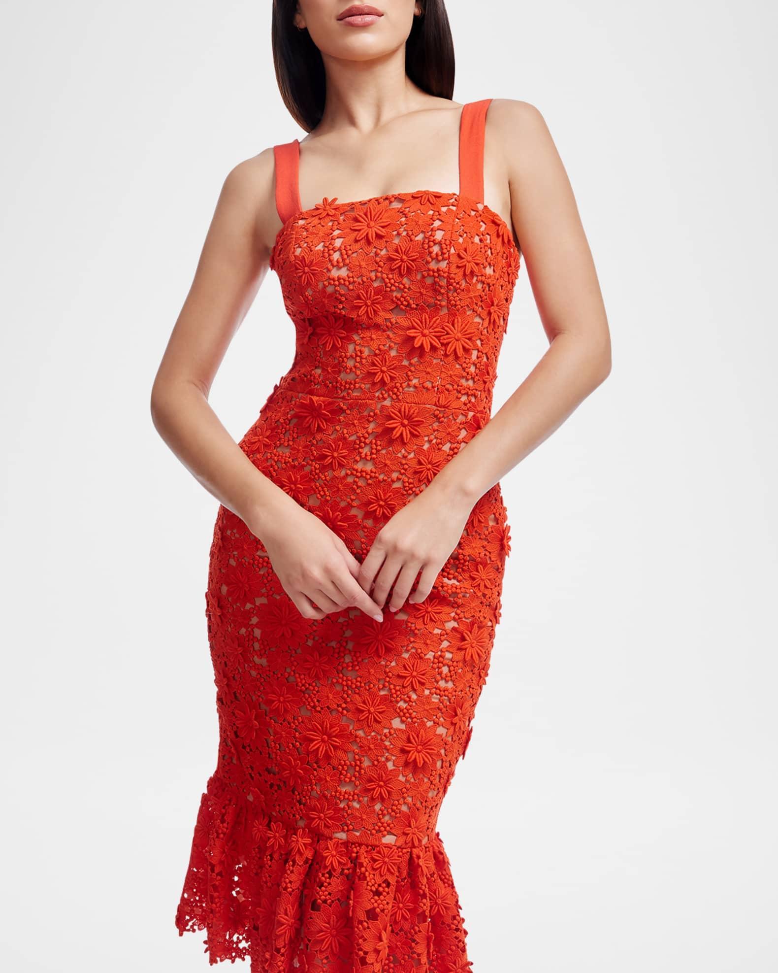 Desiree Floral Lace Flounce Mermaid Midi Dress Product Image