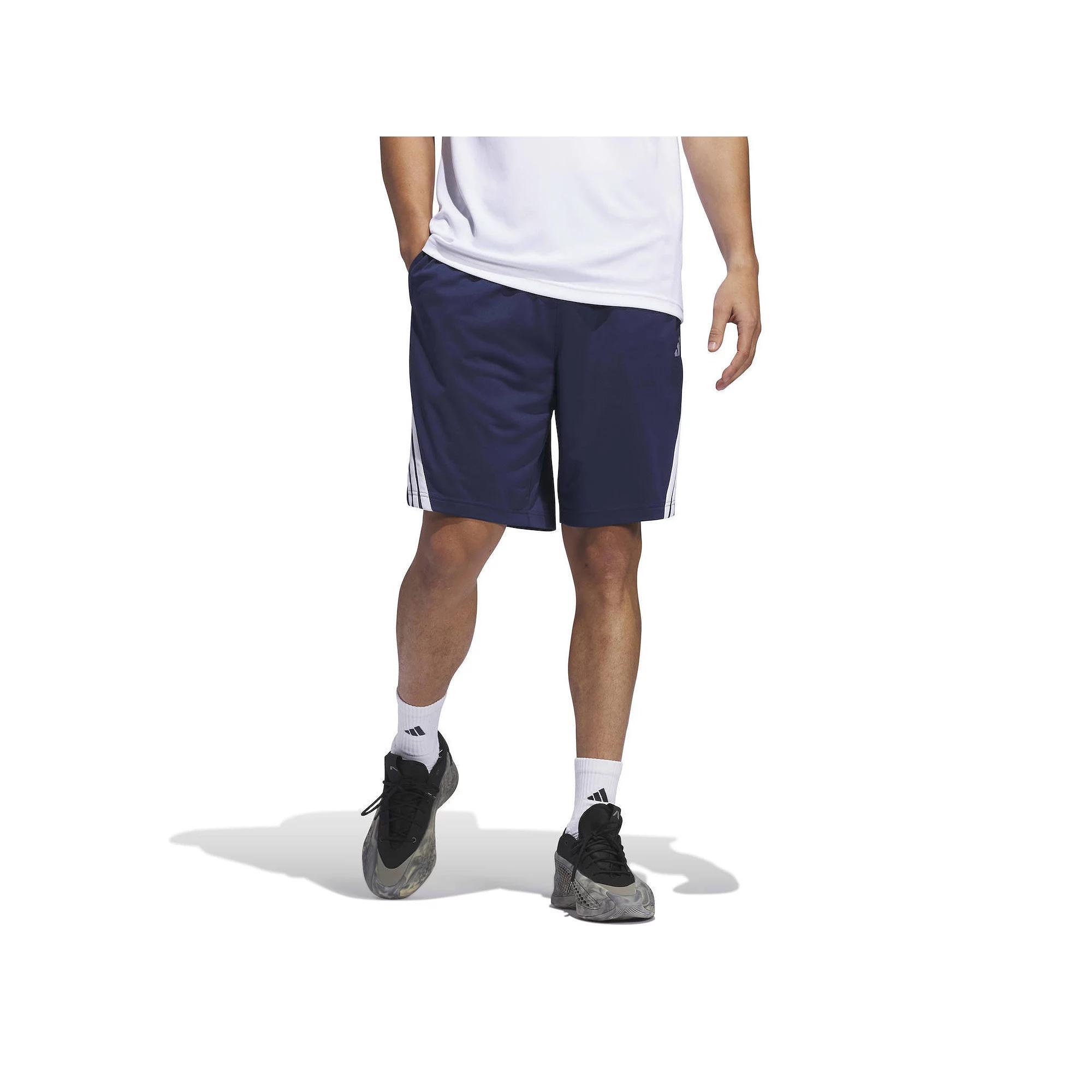 Men's adidas Legends 3-Stripes Basketball Shorts, Size: Large 9 INCH, Navy Blue White Product Image