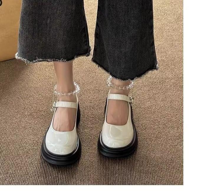 Heart Buckled Beaded Platform Chunky Heel Mary Jane Pumps Product Image