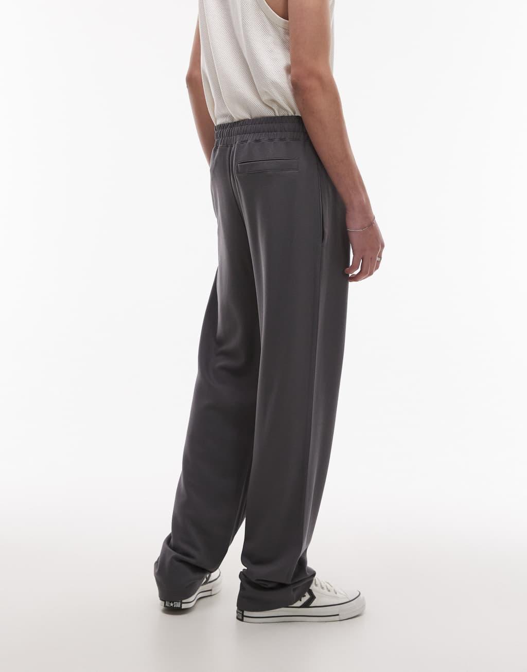 Topman premium straight fit twill sweatpants in charcoal Product Image