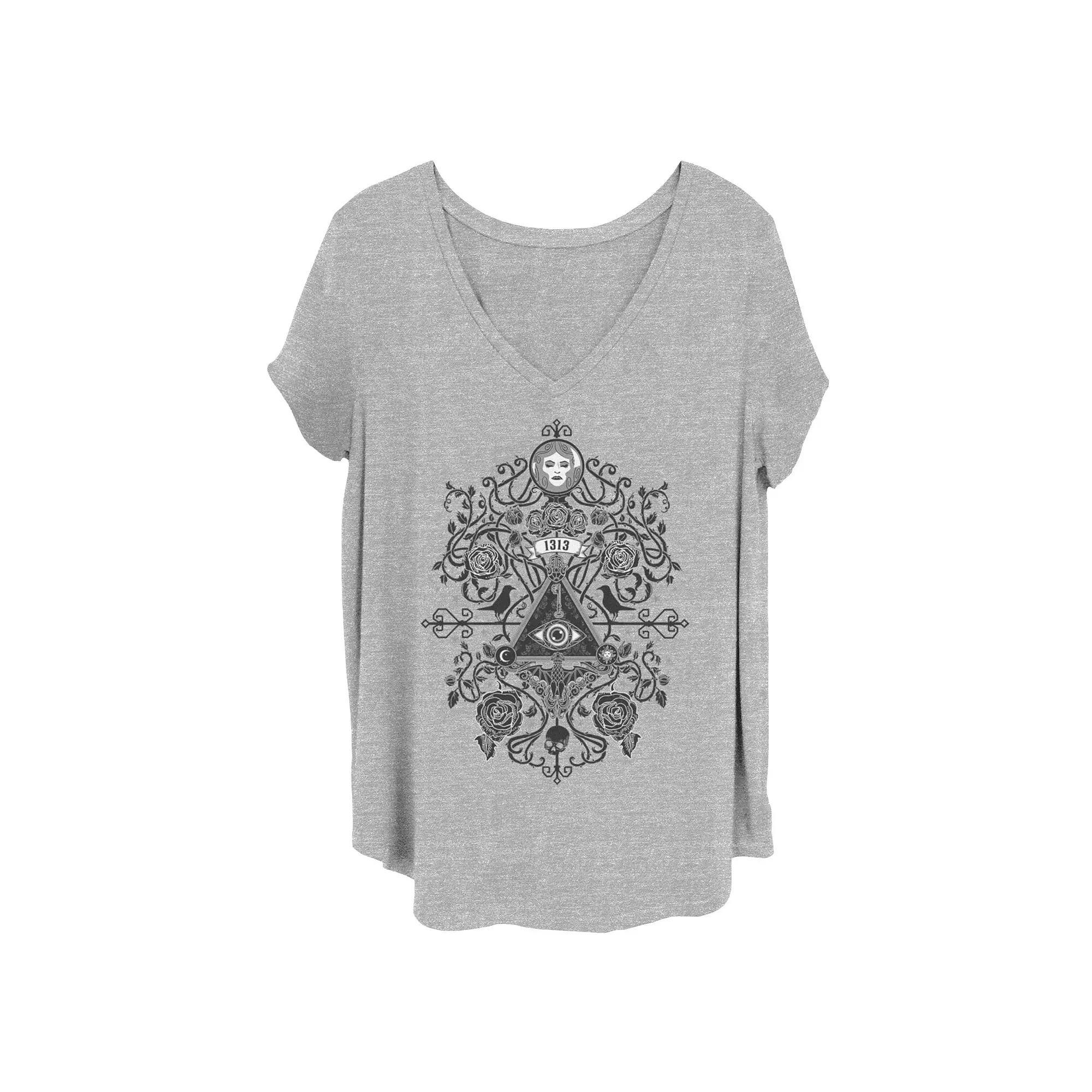 Disney's The Haunted Mansion Women's 1313 Symbols V-Neck Tee, Girl's, Size: 1XL, Grey Gray Product Image