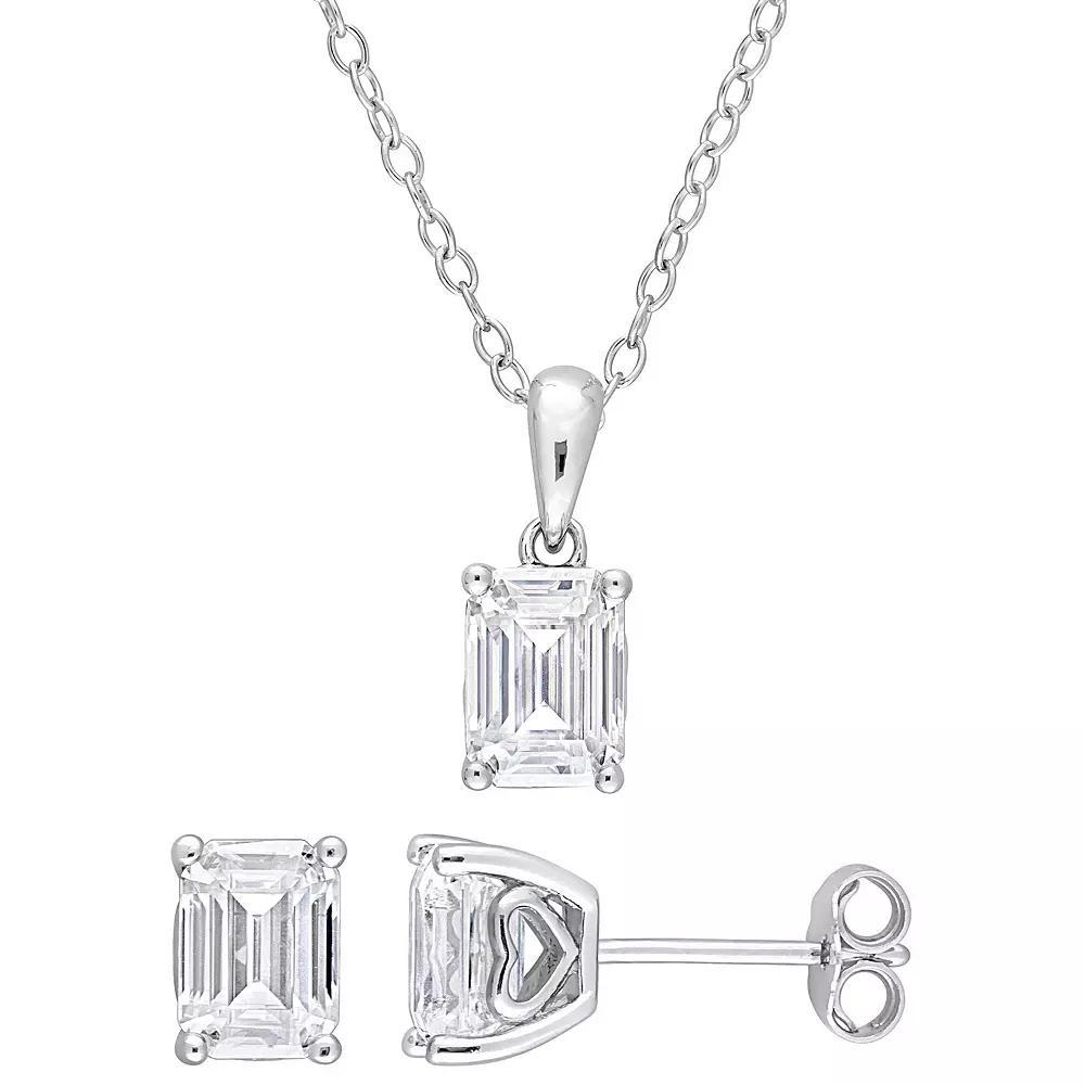 Stella Grace Sterling Silver Lab-Created Moissanite Solitaire Earrings & Heart Pendant Necklace Set, Women's, Size: 18" Product Image
