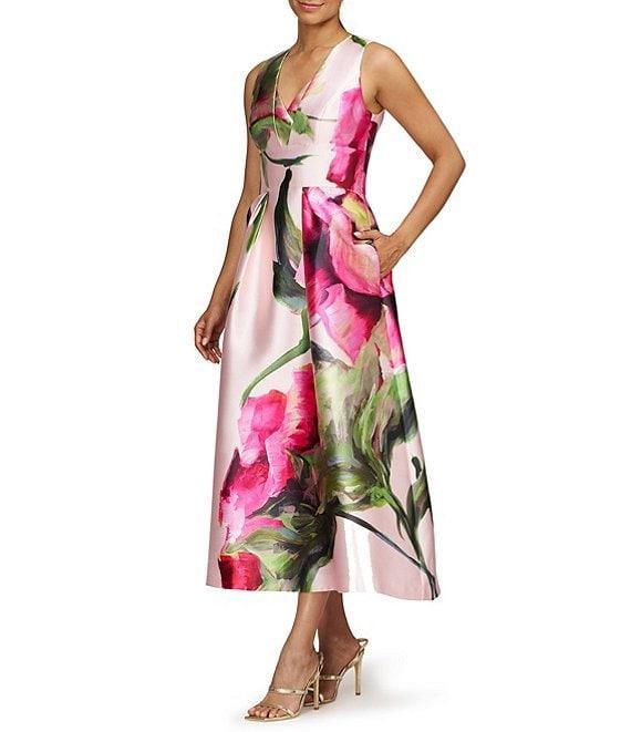 Kay Unger Vneck Sleeveless Floral Placement Print Fit & Flare Midi Dress Product Image