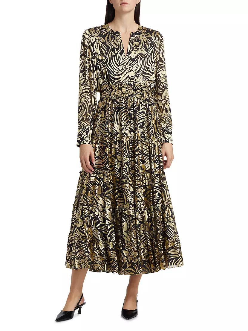 The Francesca Metallic Burnout Tiered Midi-Dress Product Image