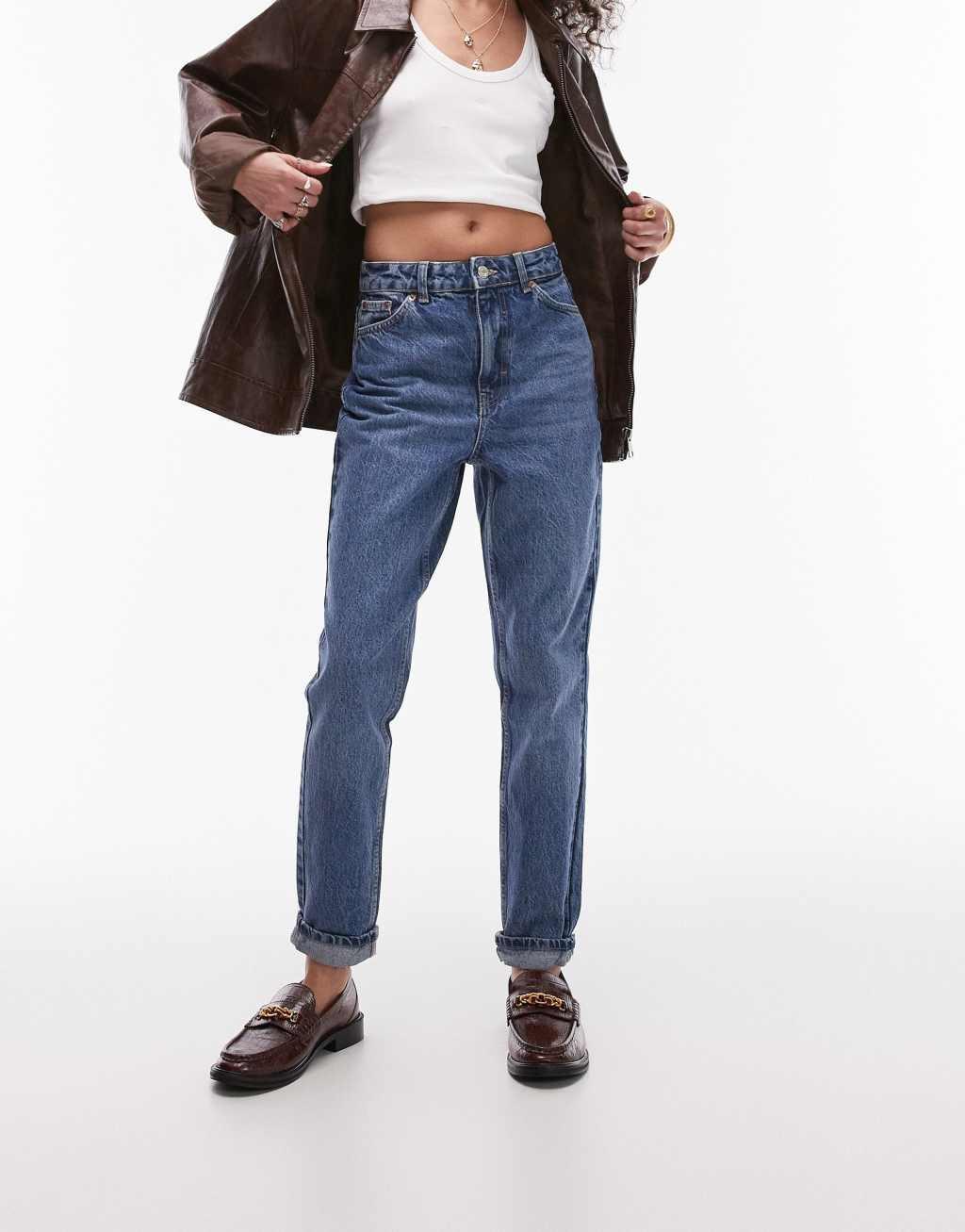 Topshop Original Mom jeans in mid blue Product Image