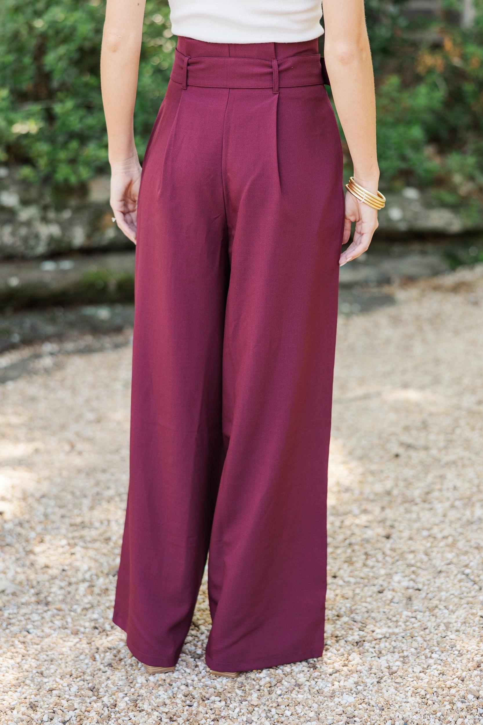 Day At The Office Burgundy Red Wide Leg Trousers Female Product Image