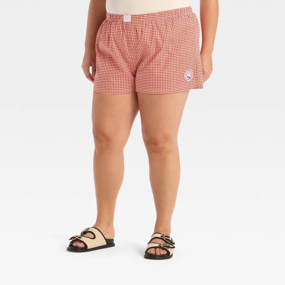 Women's Cherry Gingham Graphic Boxer Shorts - Red Product Image