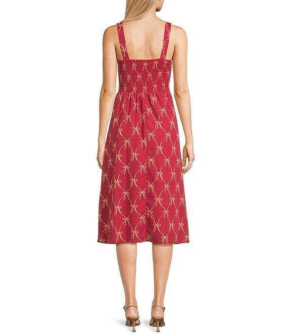 Midnight Doll Bow Print Pleated Midi Dress Product Image