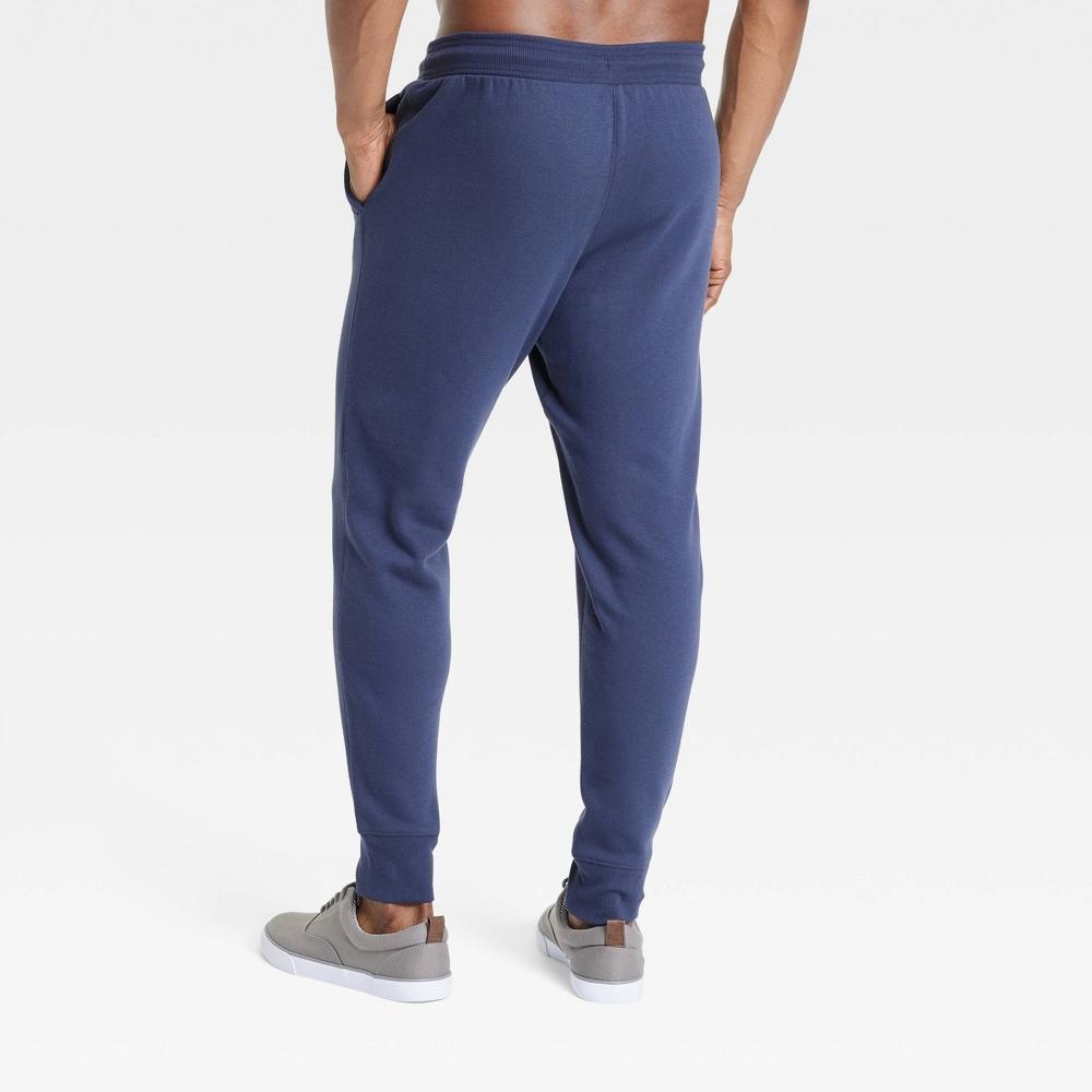 Men's Cotton Fleece Jogger Pants - All In Motion™ Navy Blue XL: Mid Rise, Zippered Pocket, Drawstring Waist Product Image