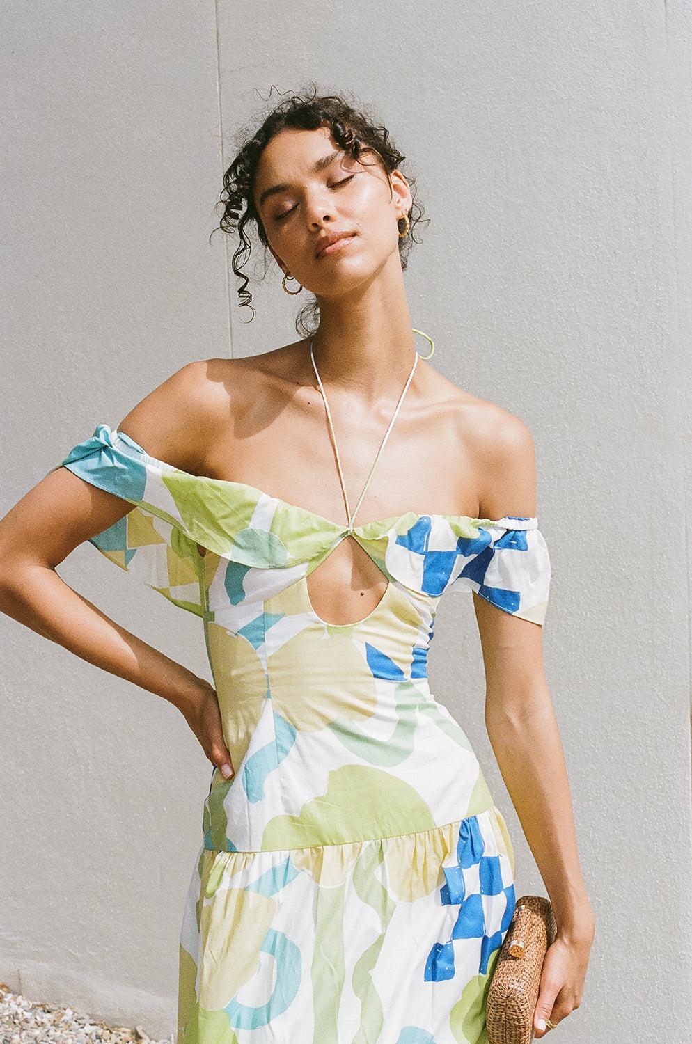 Adorne Midi Dress - Checker Floral Aliza Product Image