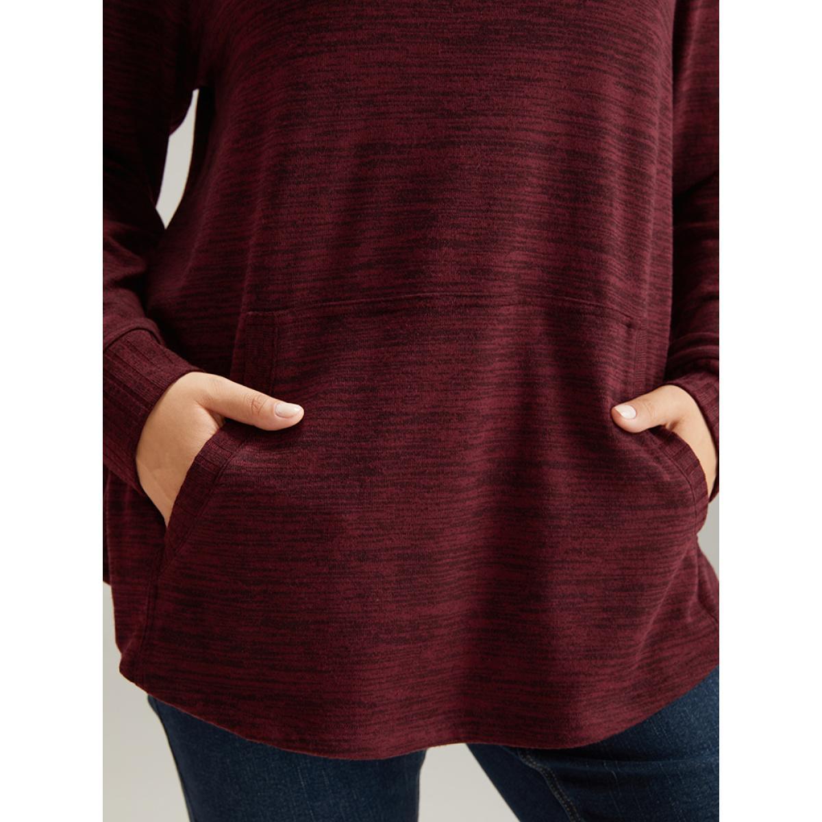 Plus Size Plain Turtleneck Pocket Heather Sweatshirt Women Burgundy Elegant Plain Turtleneck Dailywear Sweatshirts BloomChic 22-24/3X Product Image