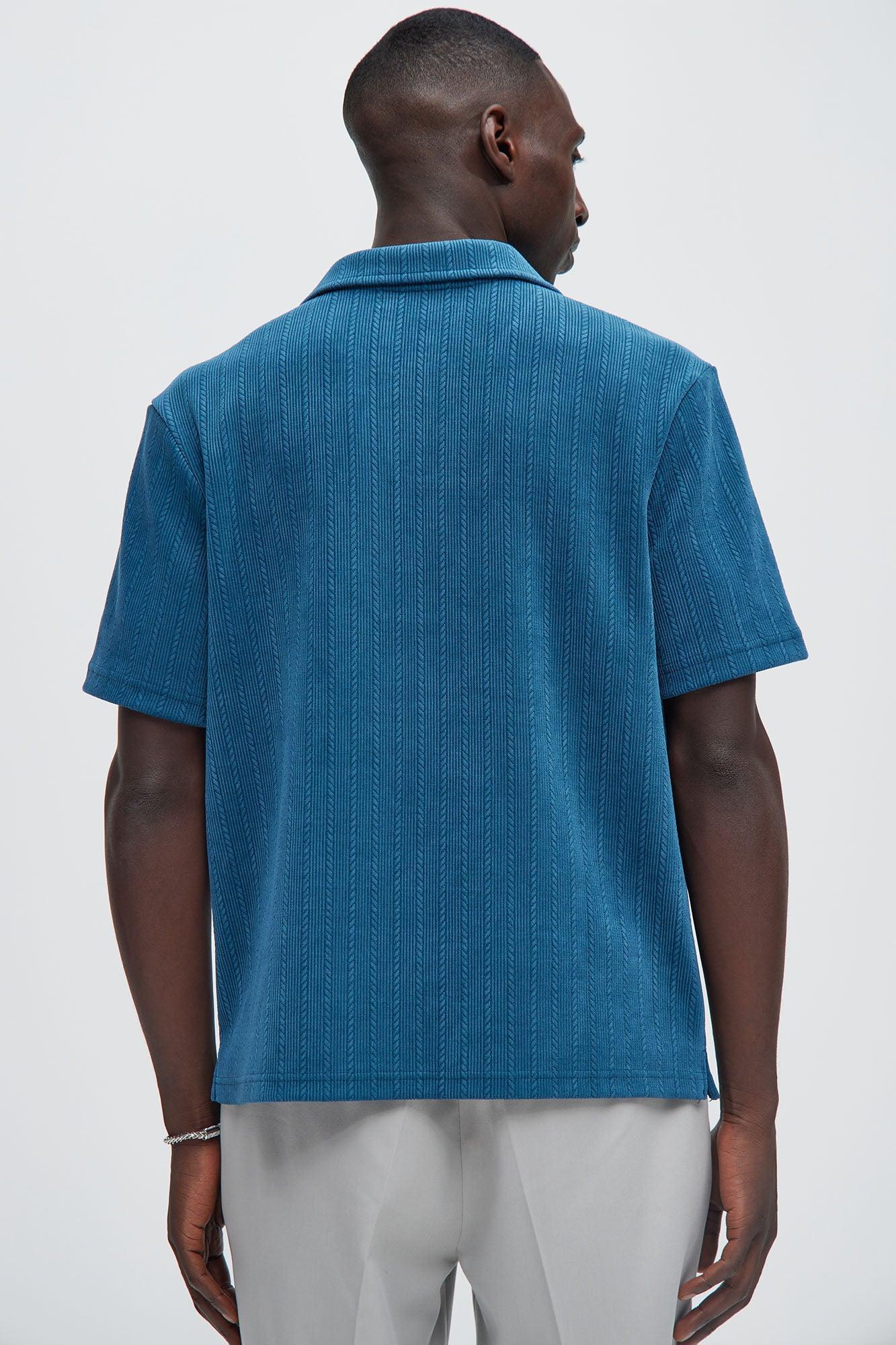 Cefalo Sweater Textured Johnny Collar Shirt - Blue Product Image