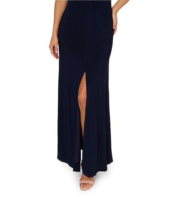 Adrianna Papell V-neck Sleeveless Shirred Jersey Sheath Gown Product Image