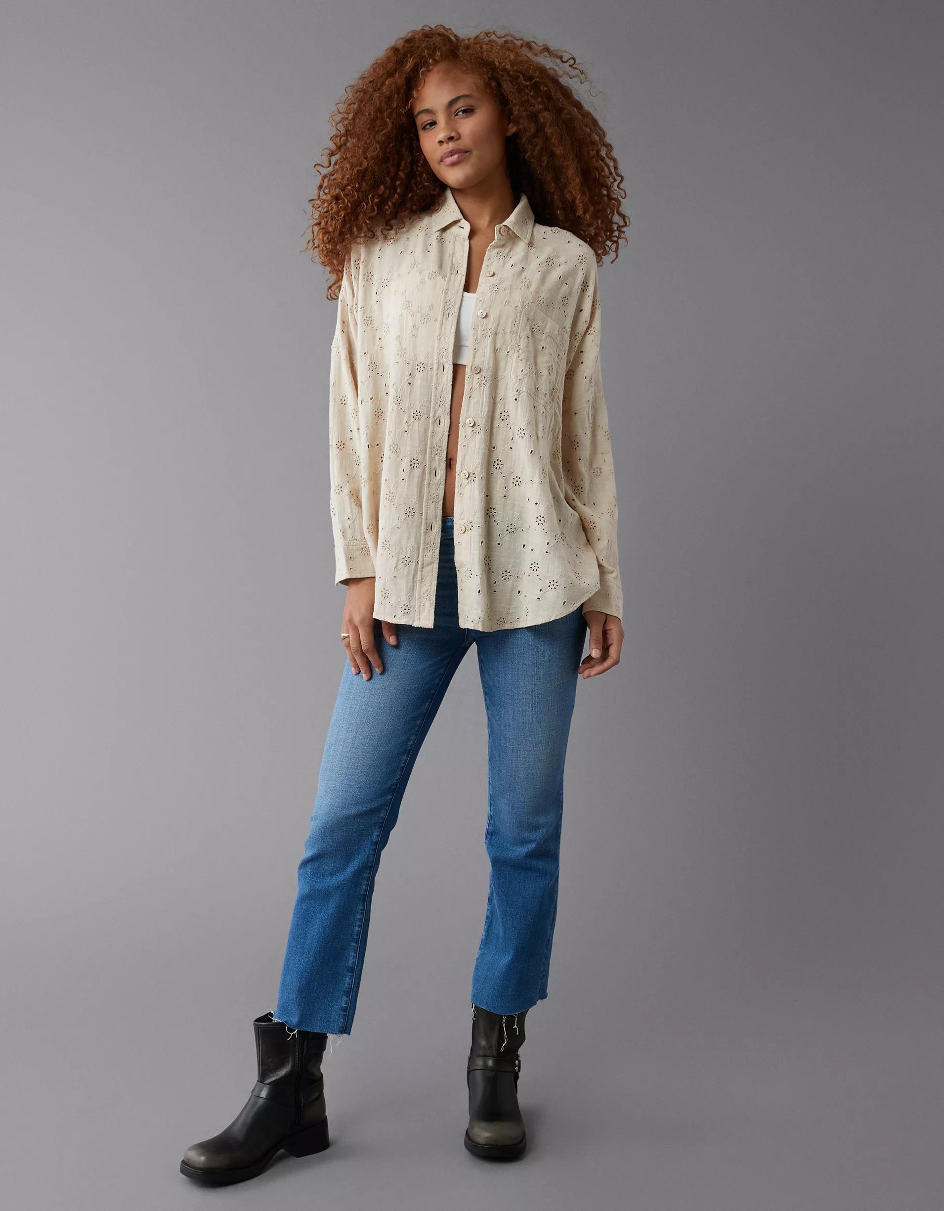 AE Go Big Oversized Eyelet Embroidered Shirt Product Image
