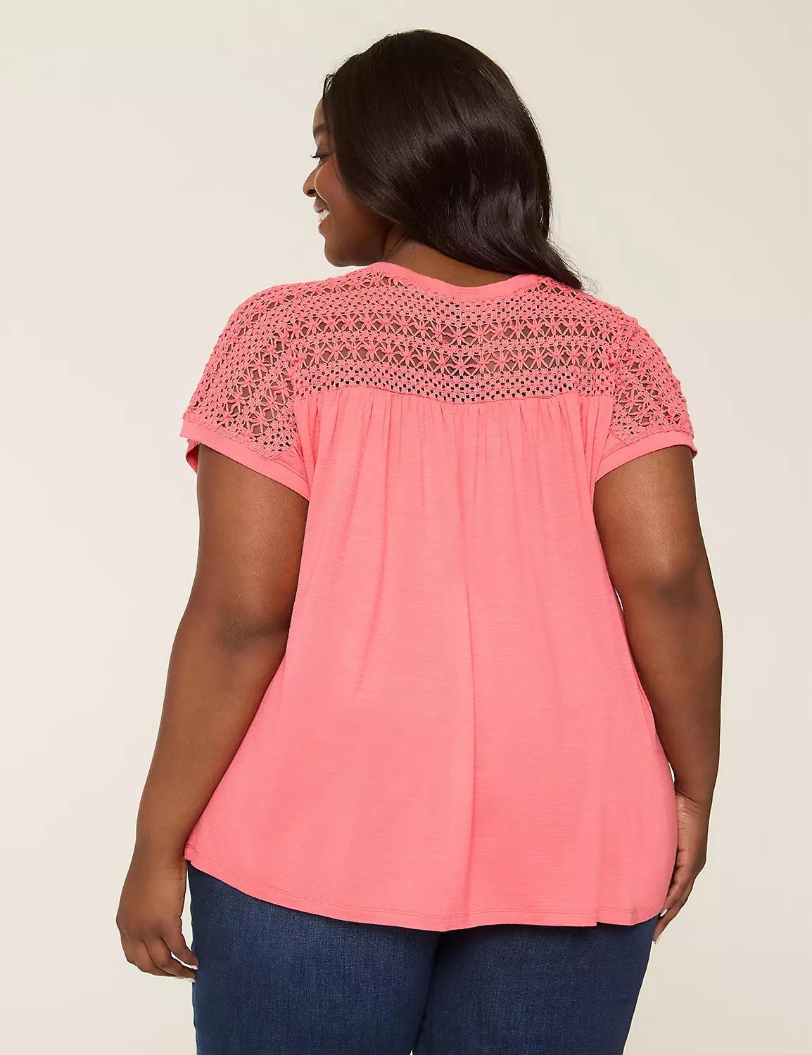 Crochet-Yoke Dolman-Sleeve Top Product Image
