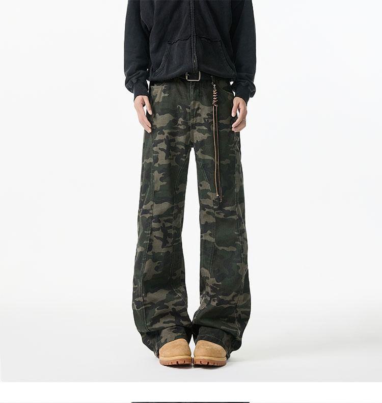 Mid Rise Camouflage Wide Leg Pants Product Image