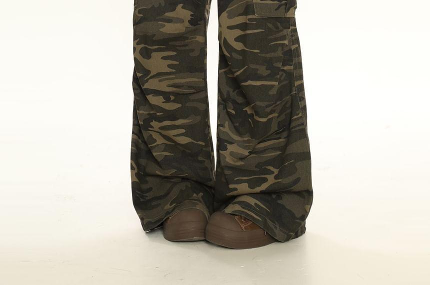 High Rise Camouflage Wide Leg Pants Product Image