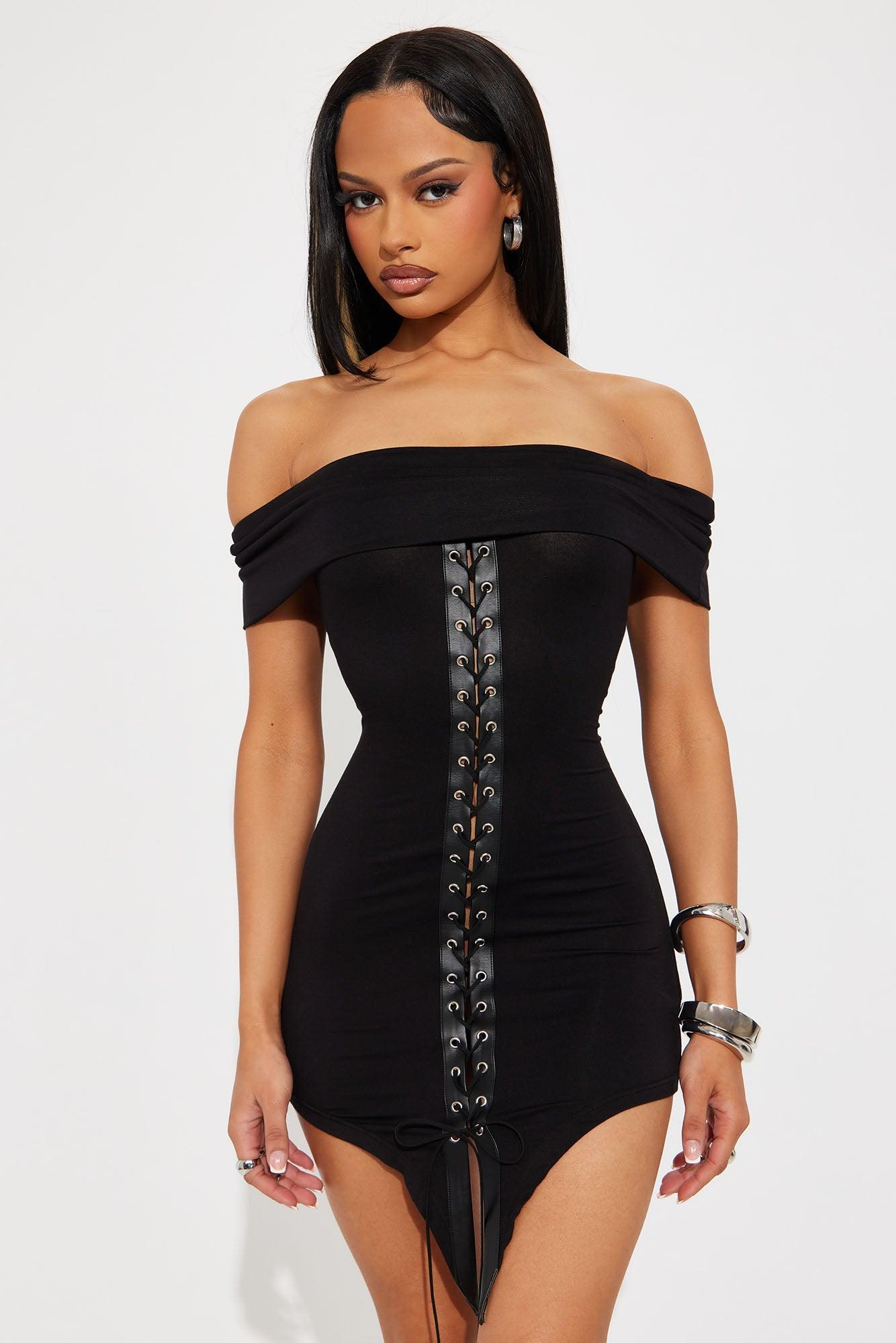 Feel The Music Lace Up Mini Dress - Black Product Image