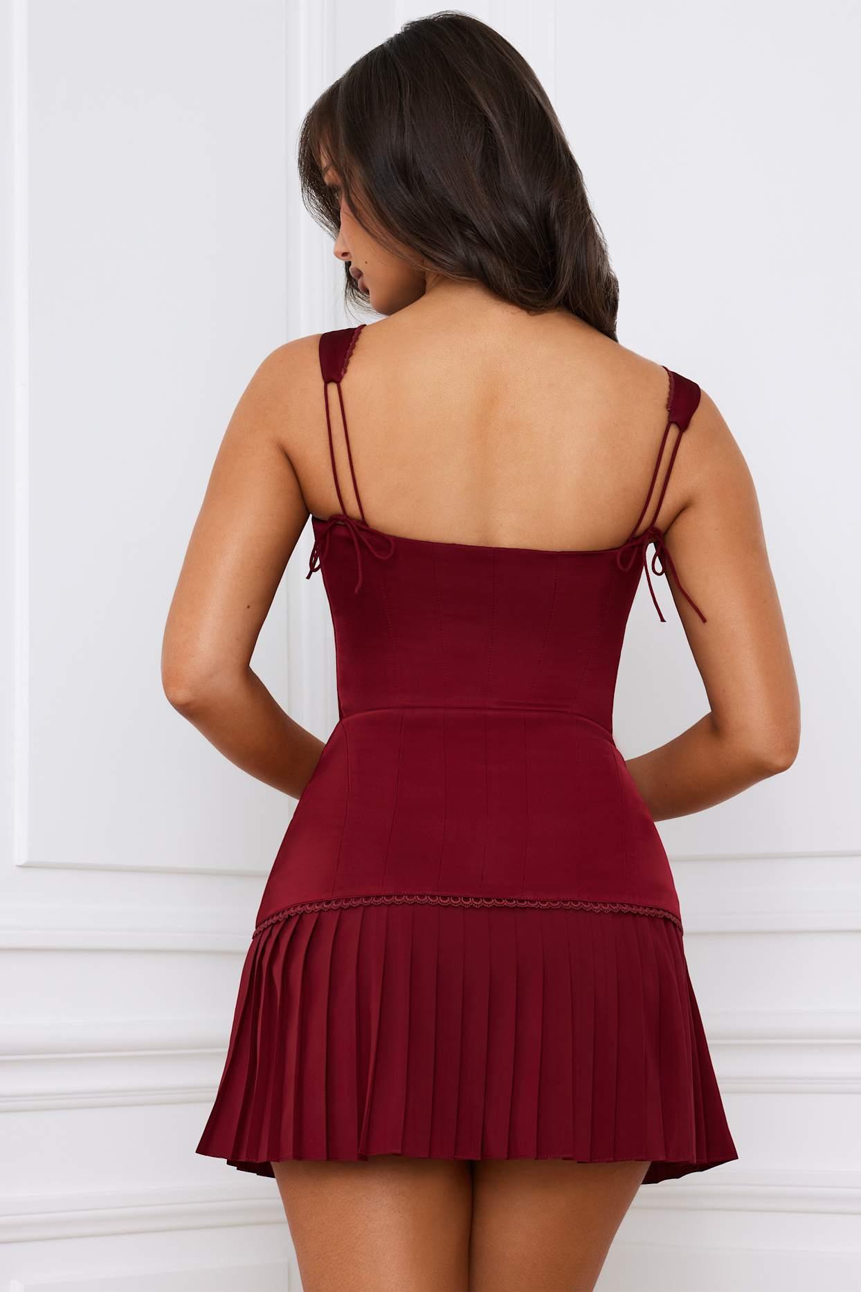 Bow-Detail Lace-Up Corset Mini Dress in Berry Red Product Image