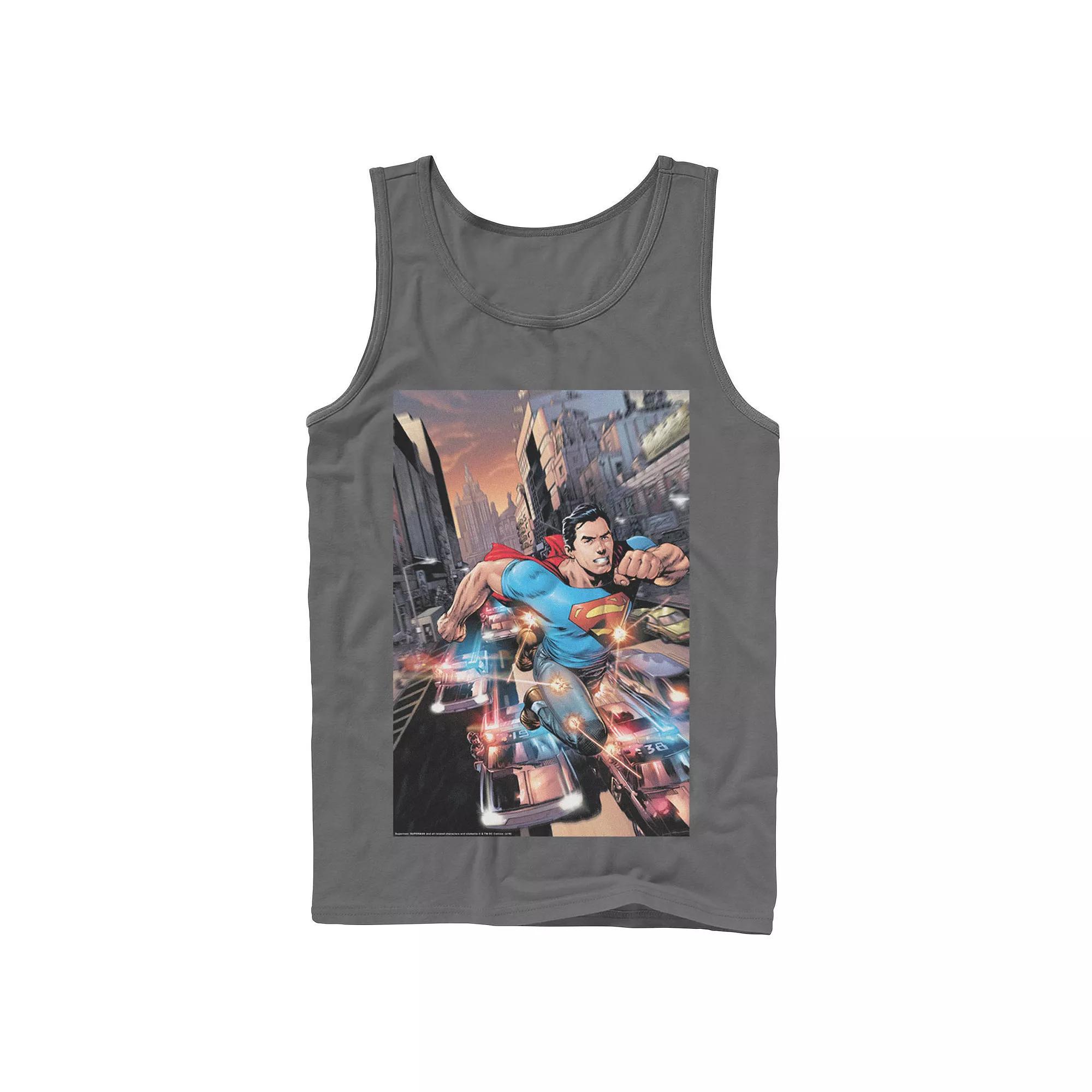 Men's DC Comics Superman Flashing Lights Poster Tank Top, Size: XL, Grey Product Image