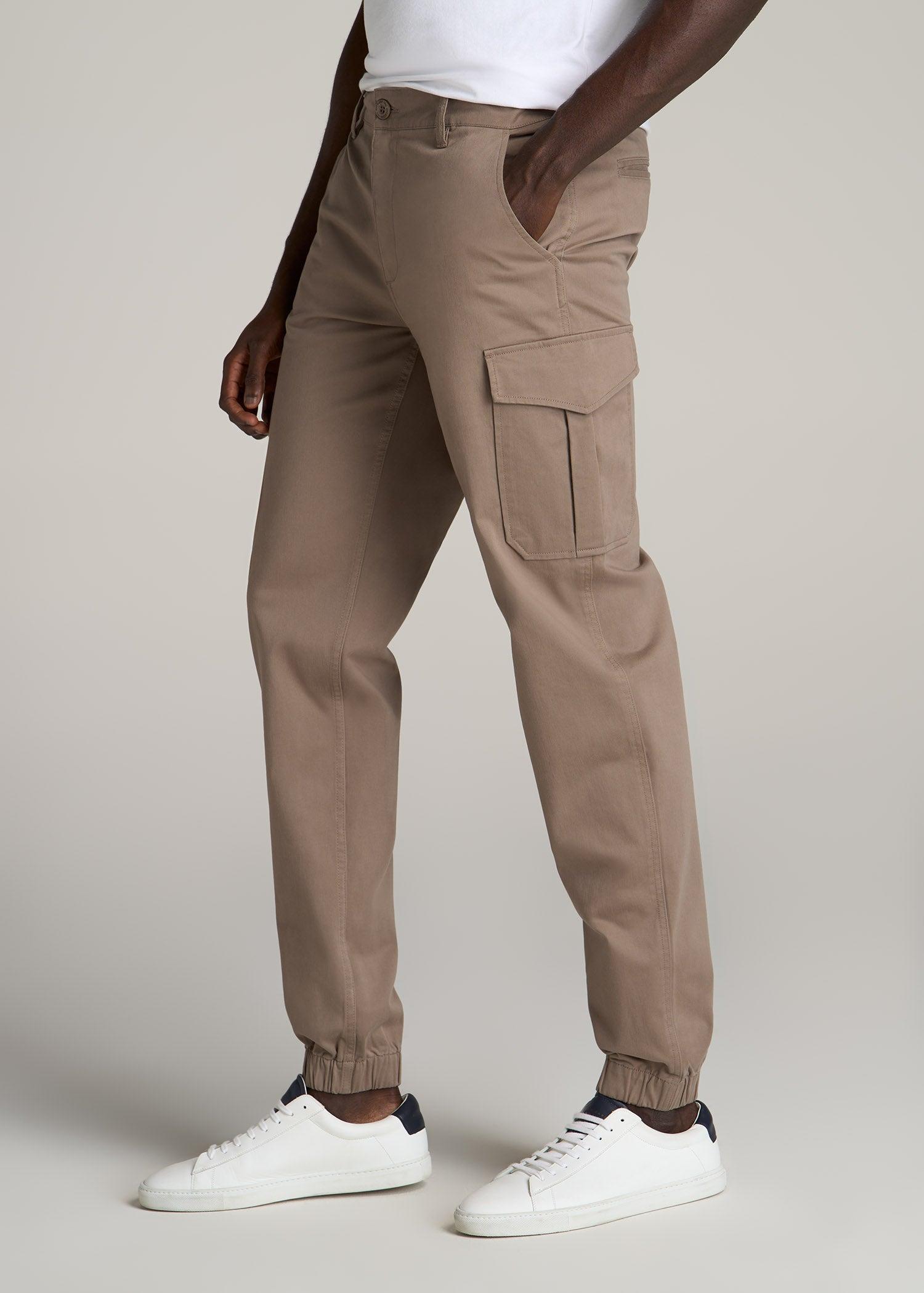 TAPERED-FIT Stretch Cotton Cargo Jogger Pants for Tall Men in Dark Sand Product Image