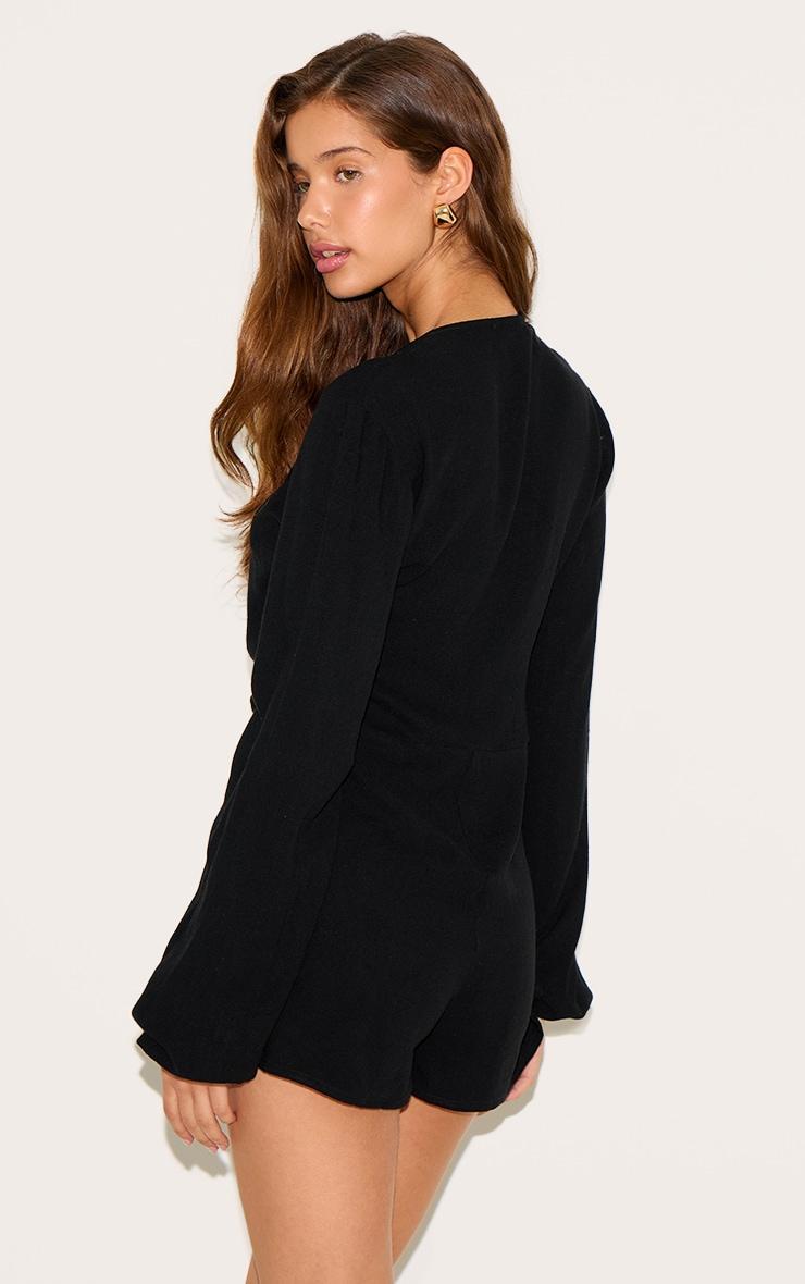 Black Long Sleeve Plunge Twist Detail Romper Product Image