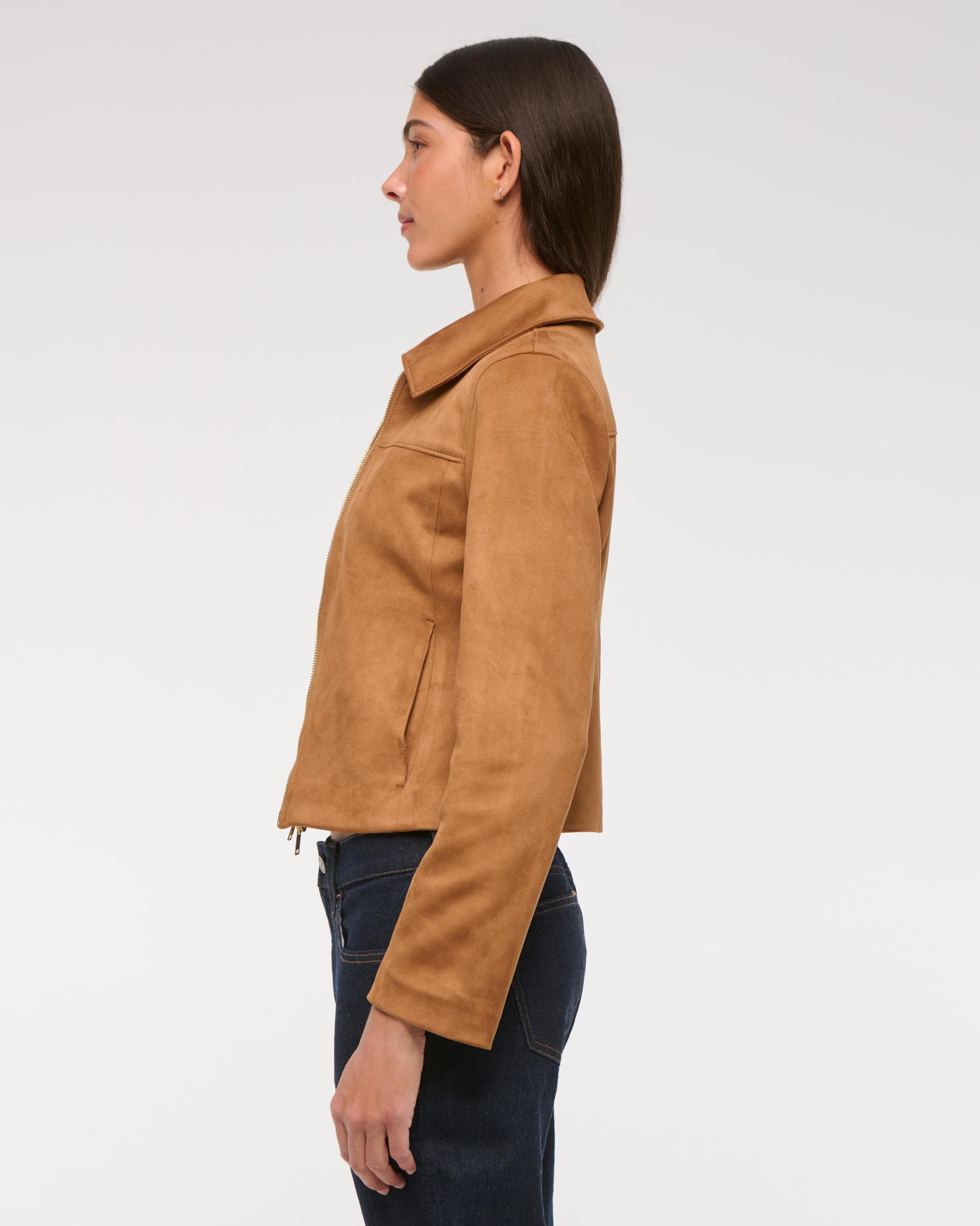 Zip-Front Vegan Suede Jacket Product Image