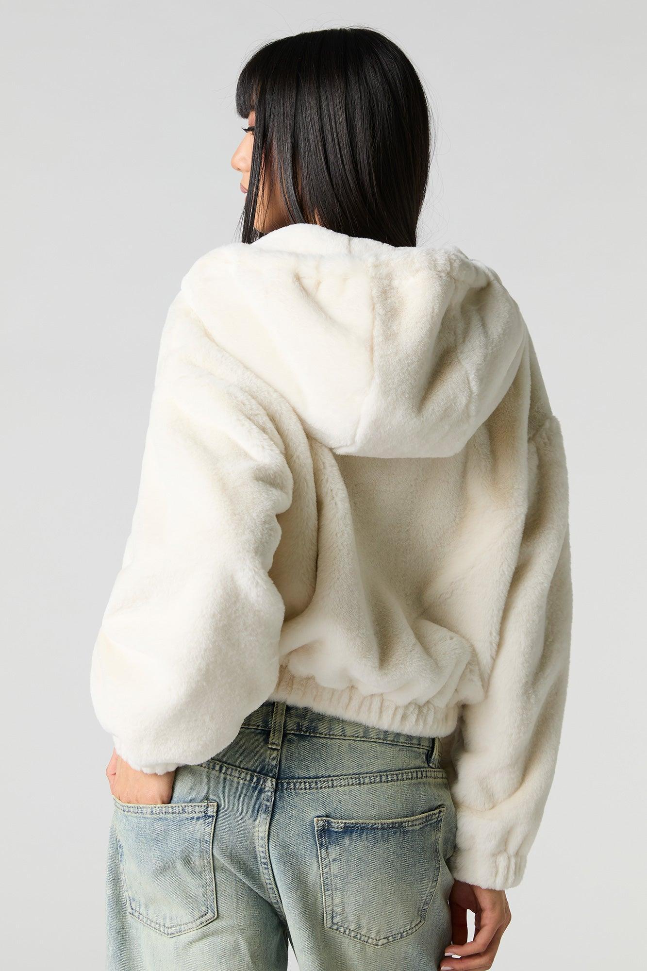 Faux Fur Hooded Zip-Up Jacket Female Product Image