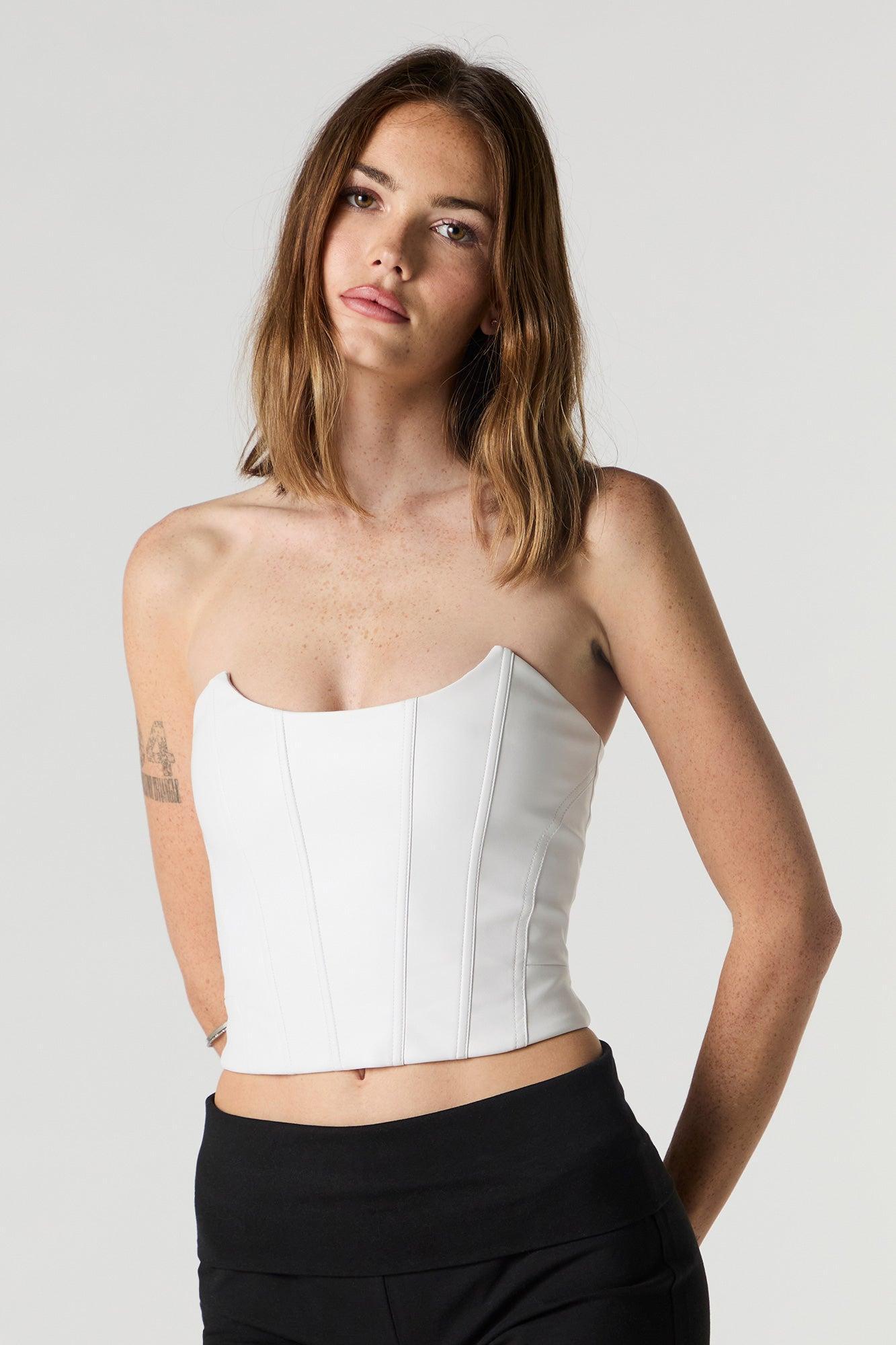 Faux Leather Strapless Corset Top Female Product Image