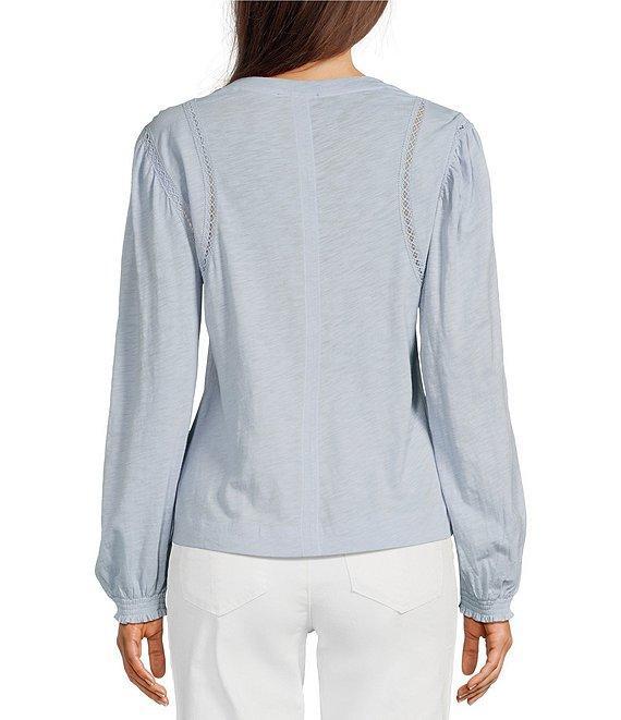 Democracy Knit Crew Neck Long Sleeve Crochet Fagoting Detail Top Product Image